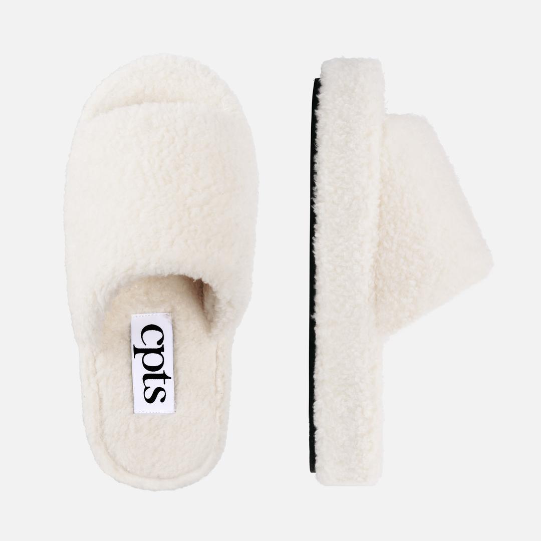 FLUFFY WOOL SLIDES_ROOM SHOES_WHITE