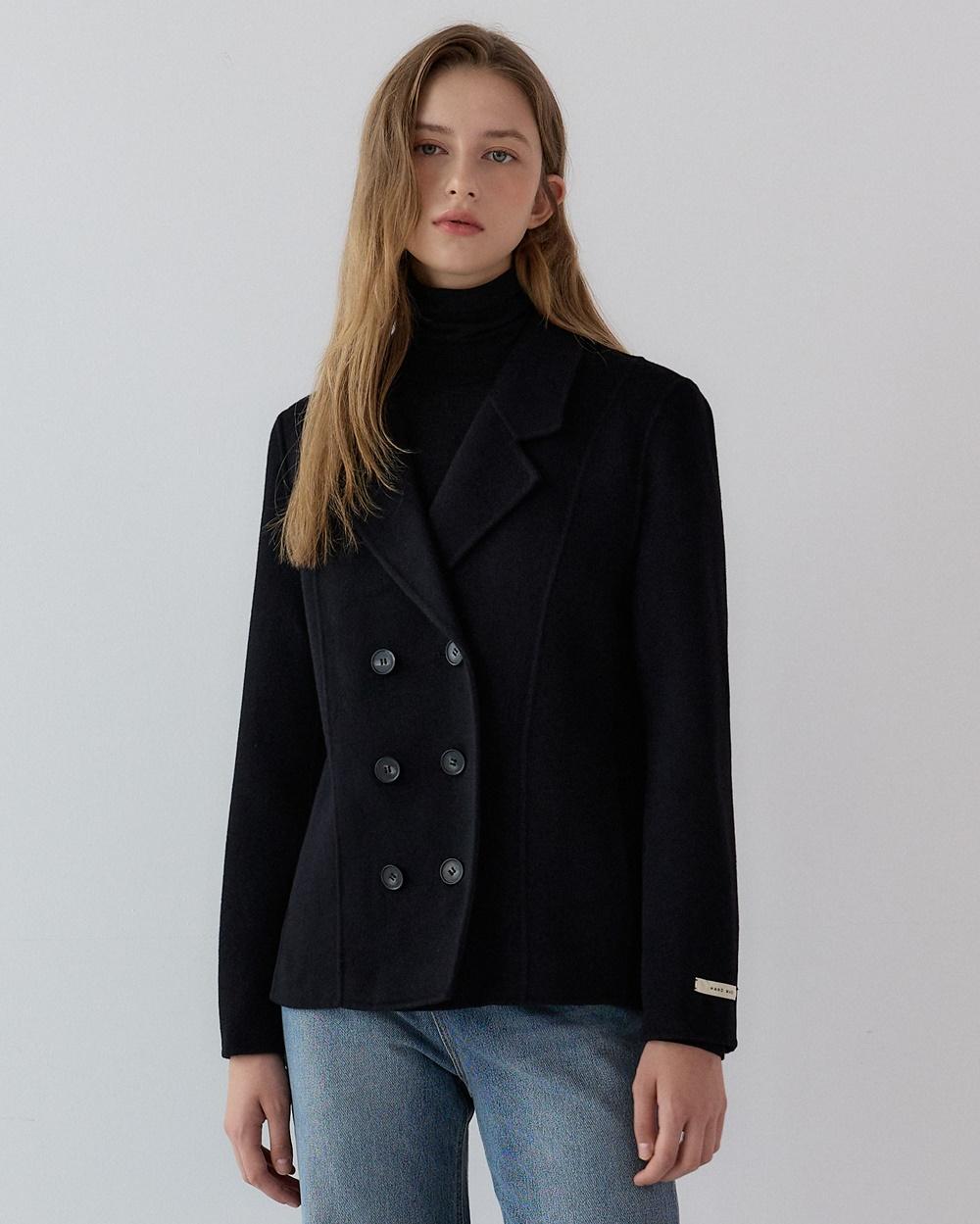 [리오더 3차] 캐시미어 더블 하프 코트 - 블랙