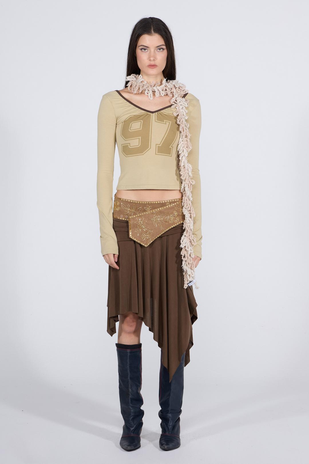 Beaded Jersey Skirt Brown