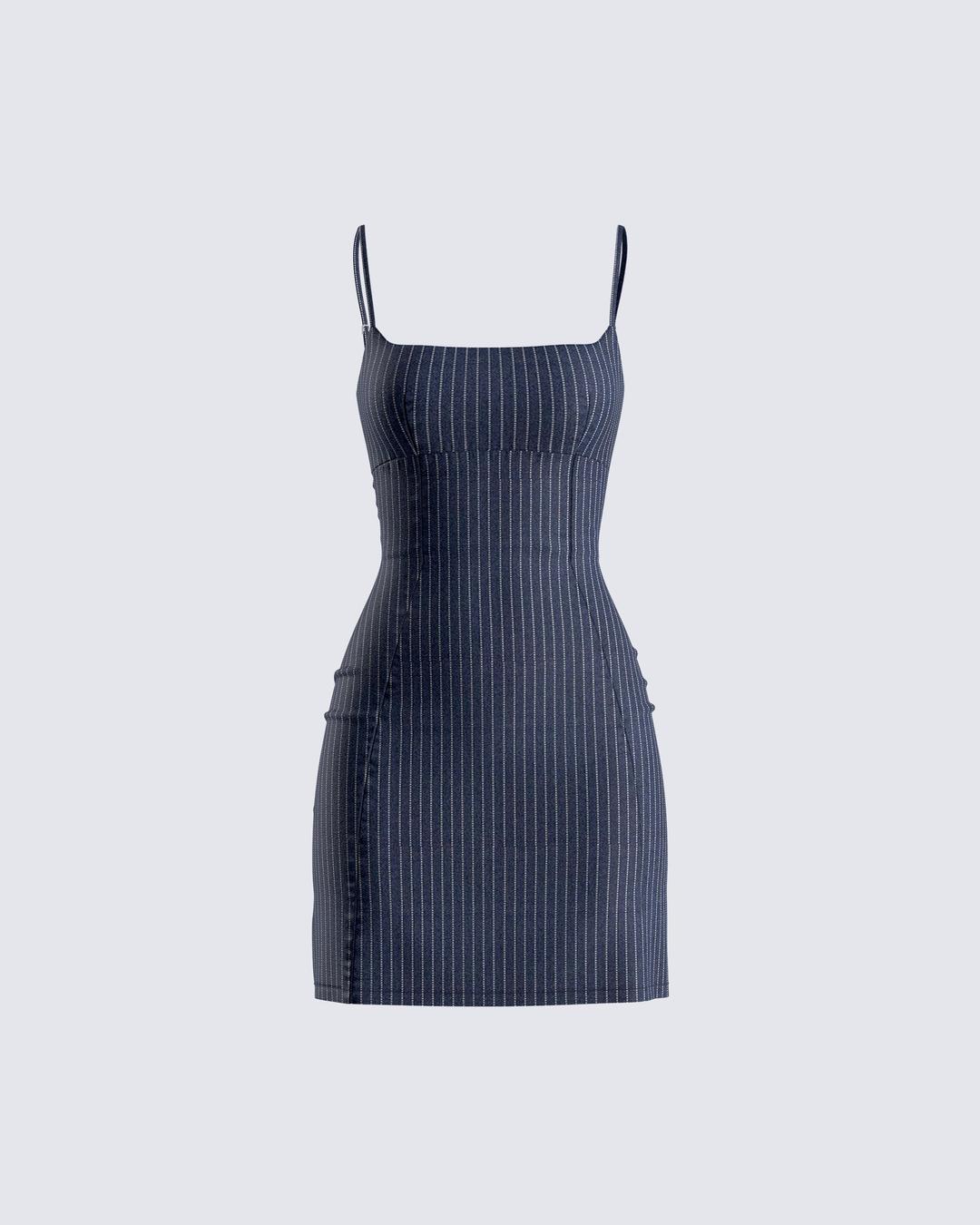 Suzanne Navy Pinstripe Mini Dress - L