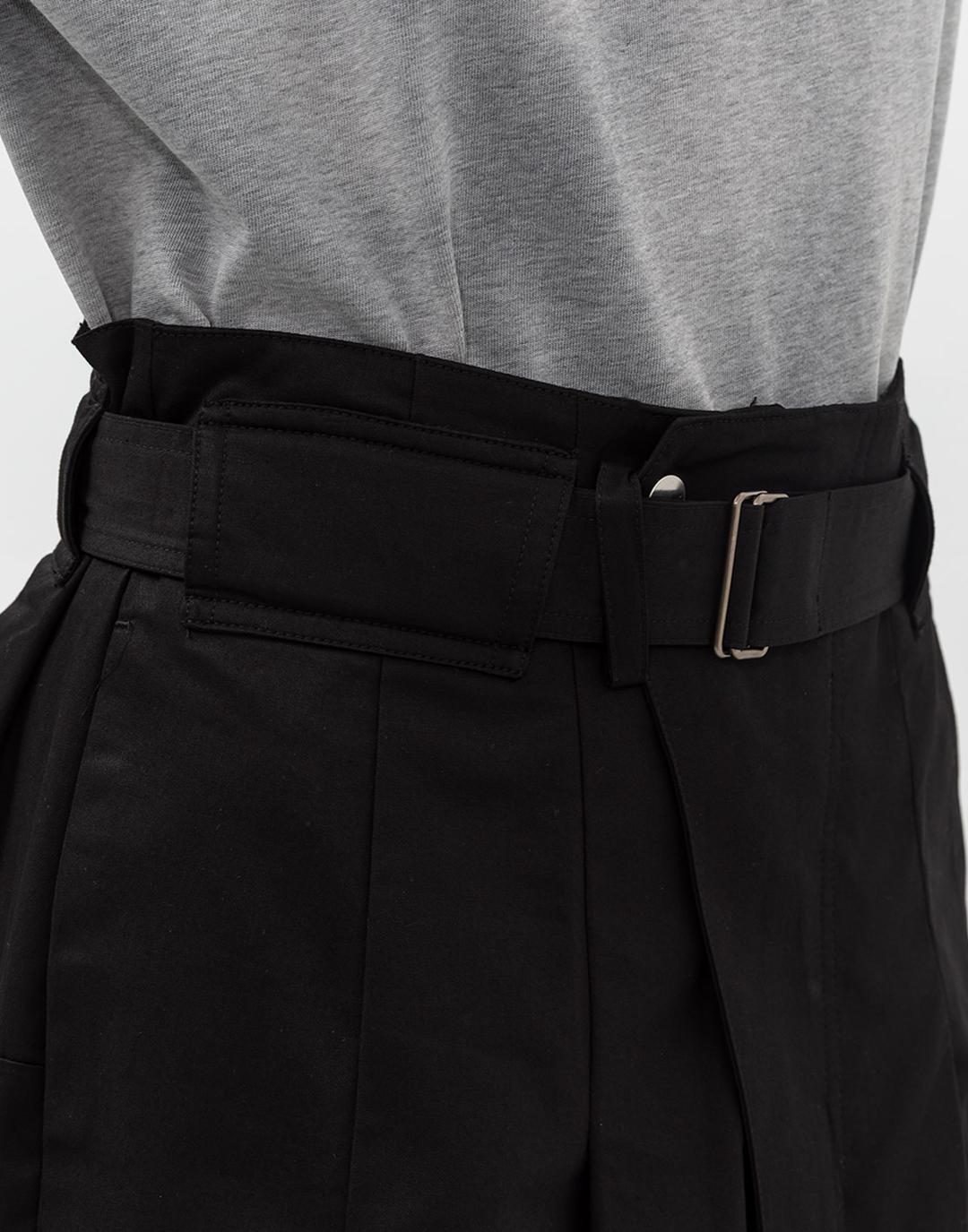 Wide Belted Draped Pocket Trousers (Black)
