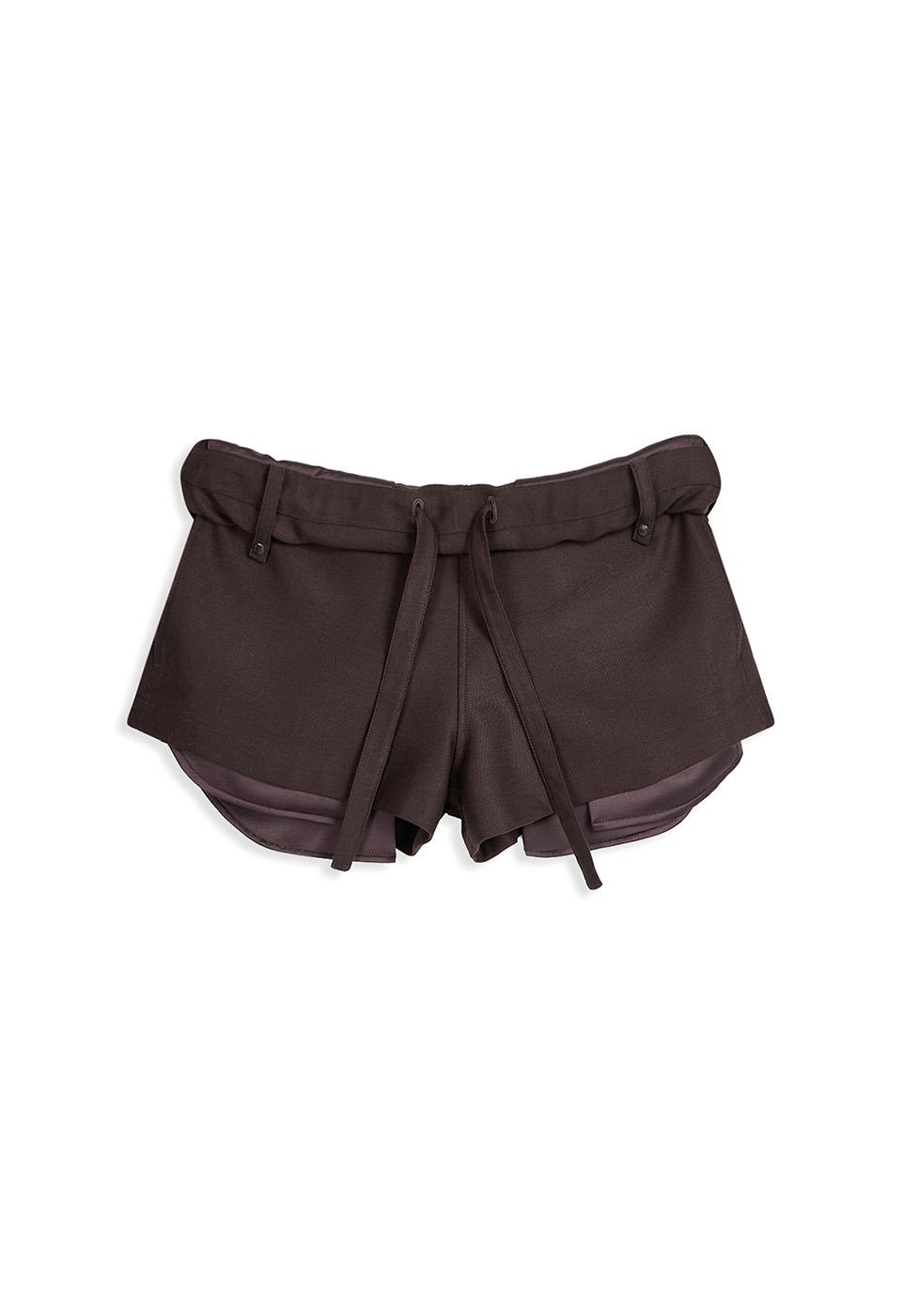 ROLLED WAIST MINI SHORTS, BROWN