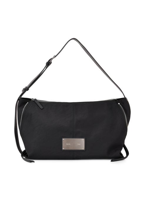 SIDE ZIPPER FABRIC SHOULDER BAG IN BLACK