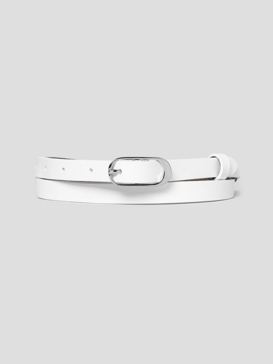 Women Smooth Cow Oblong Belt S - White