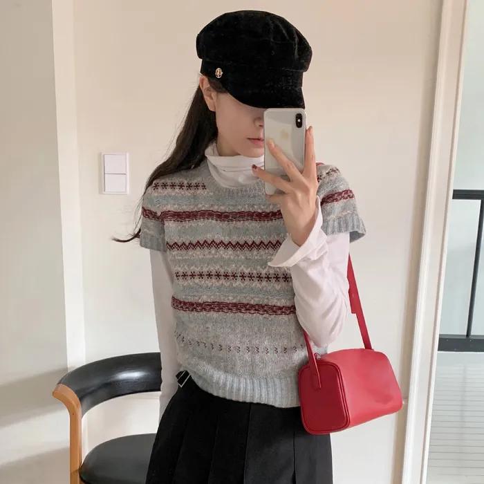 울 스트라이프 반팔 니트_2COLORS