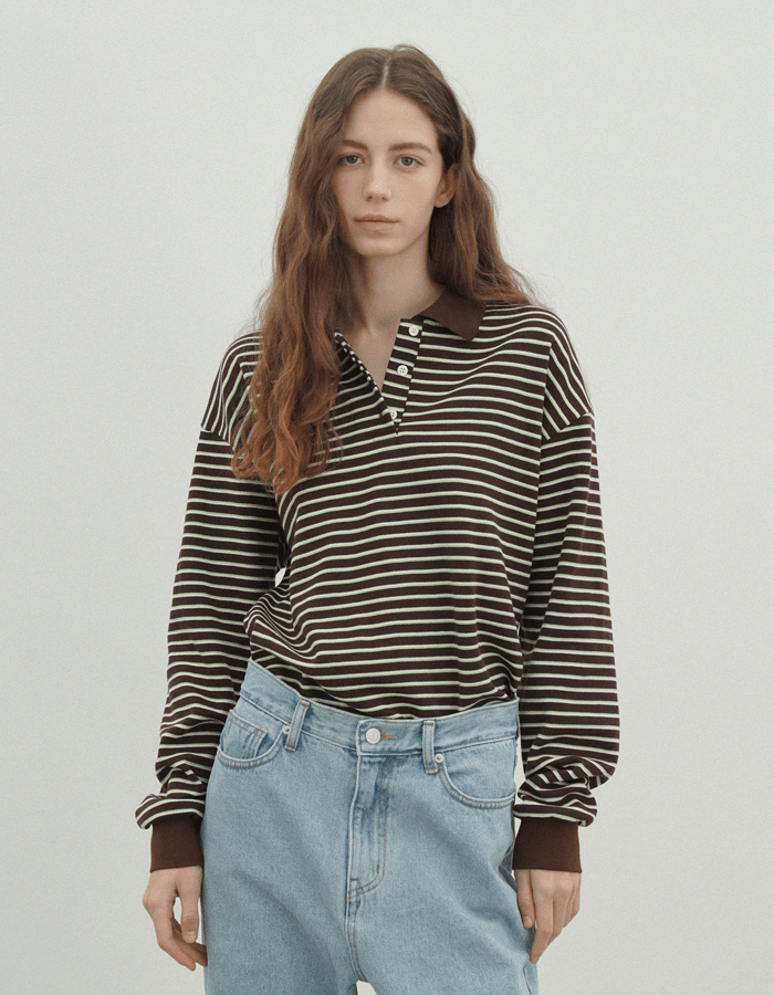 [made] Stripe polo t-shirt_brown