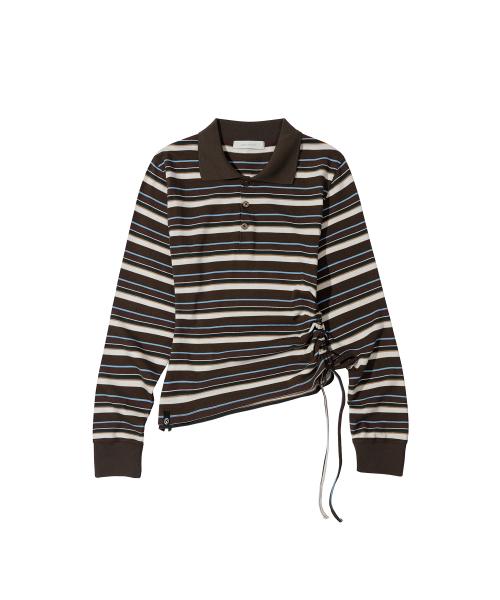 W.Striped Slim Shirred Polo [BROWN]_SEWTS014BROWN