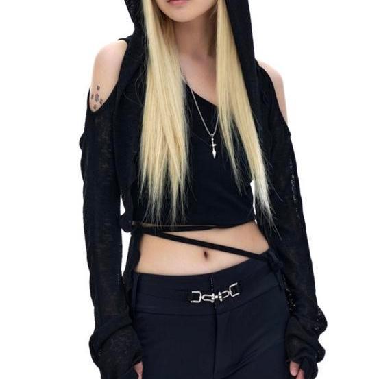 k.od kod 케이오드 니트 볼레로 후디드 가디건 블랙