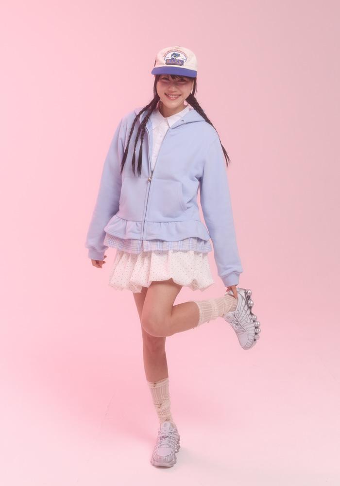 layerd ruffle hoodie_sky blue