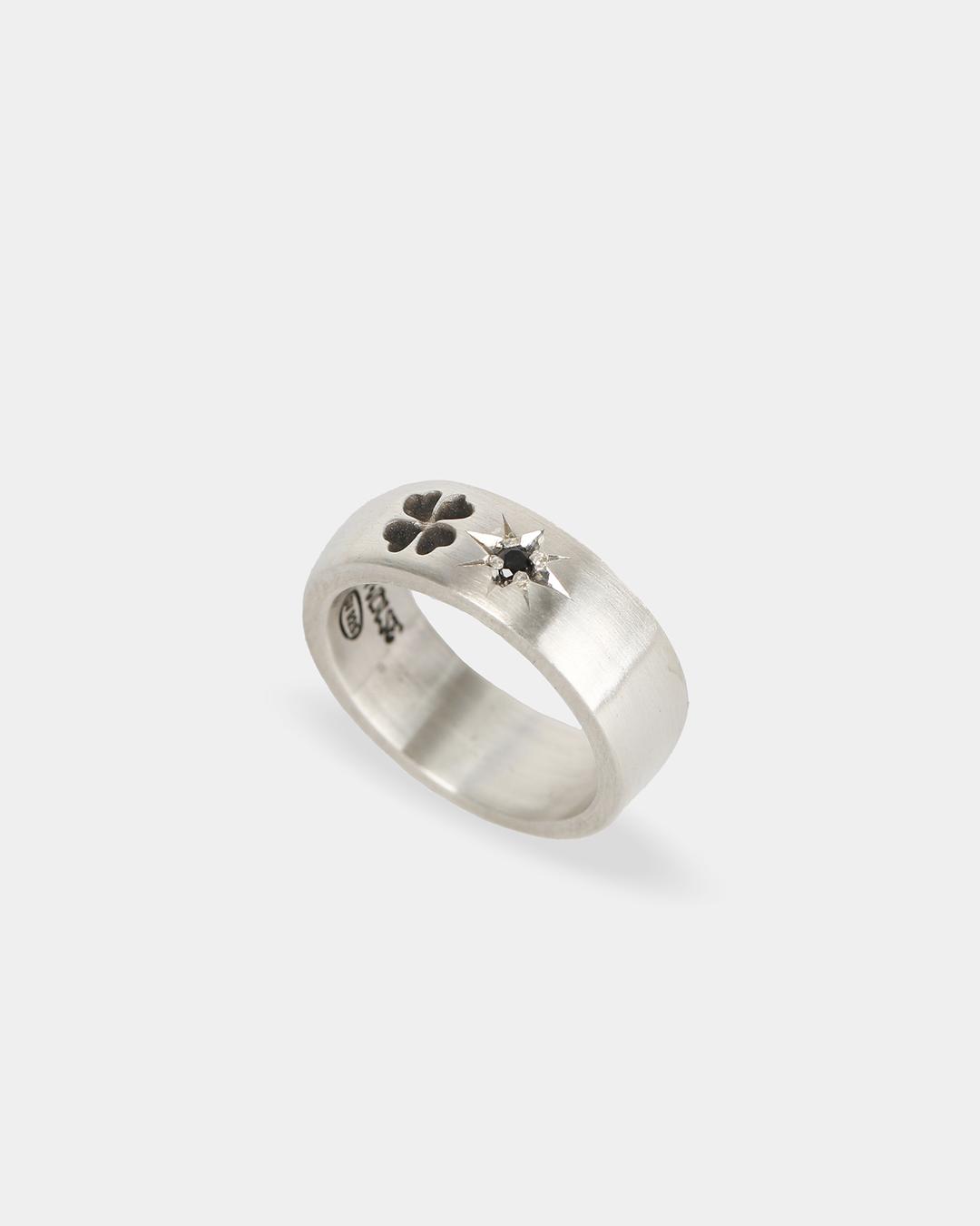 Clover star cubic ring (black) (925 silver)