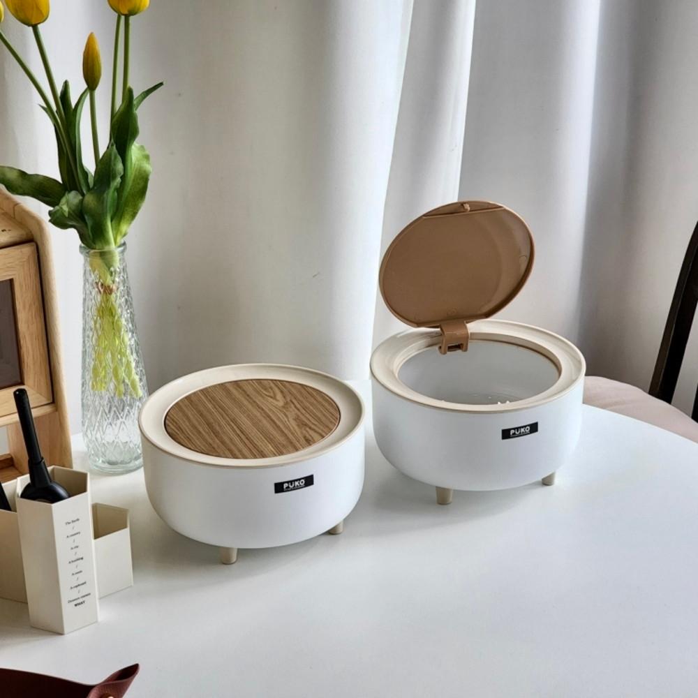 화이트우디 원터치 미니 쓰레기통 사무실 책상 데스크 인테리어 화장대 예쁜 휴지통