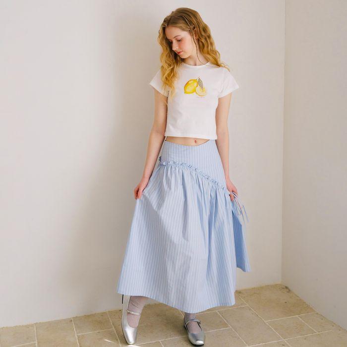 Bliss Flare Long Skirt 블리스 플레어 롱 스커트_Blue Stripe
