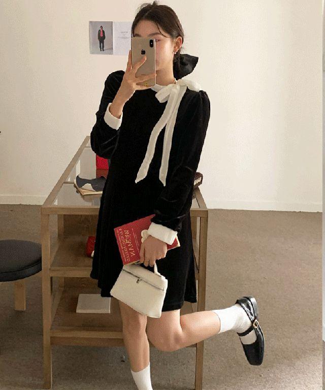 티코 벨벳 미니 원피스