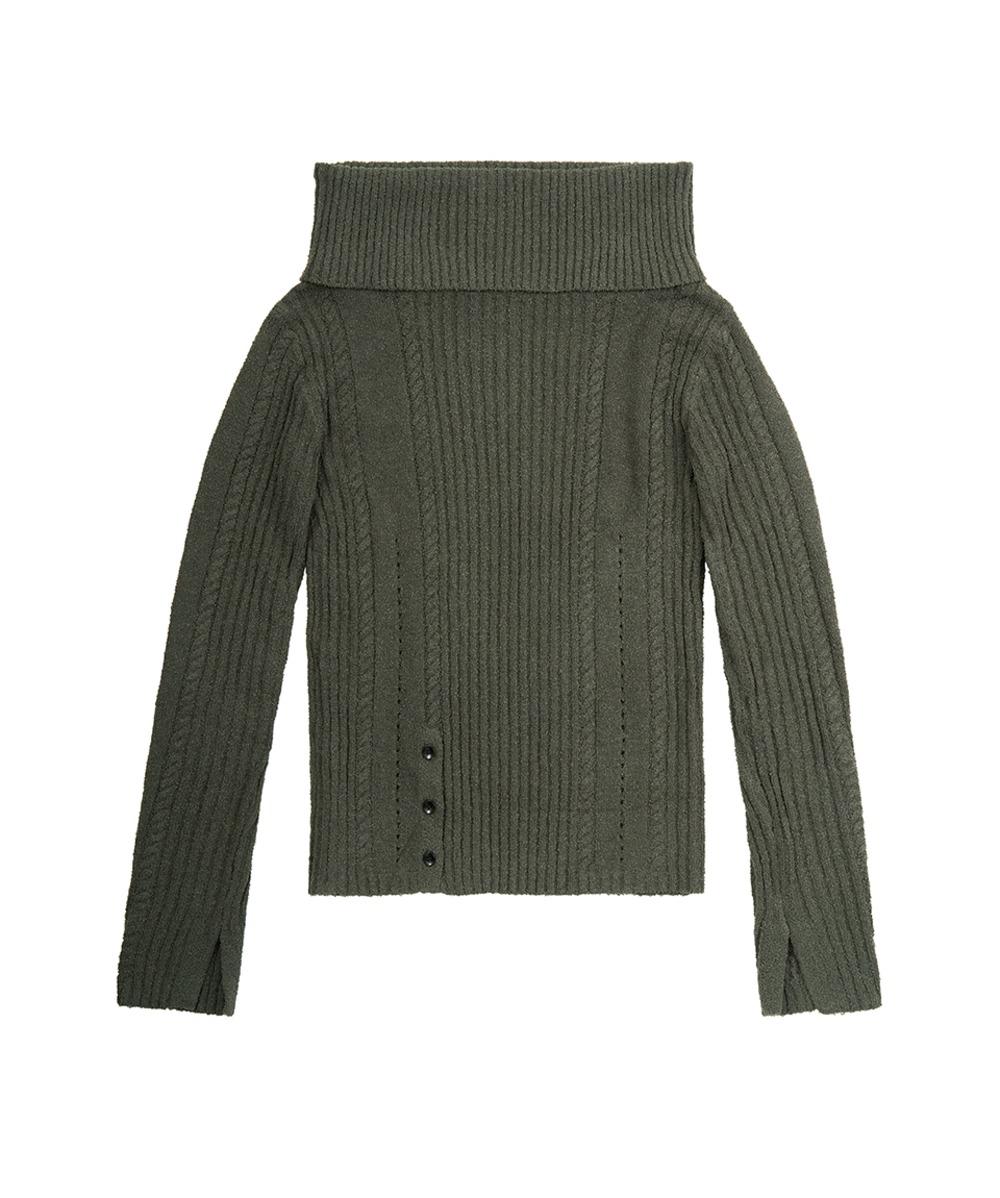 RIBBED OFF-SHOULDER KNIT(CHARCOAL KHAKI)