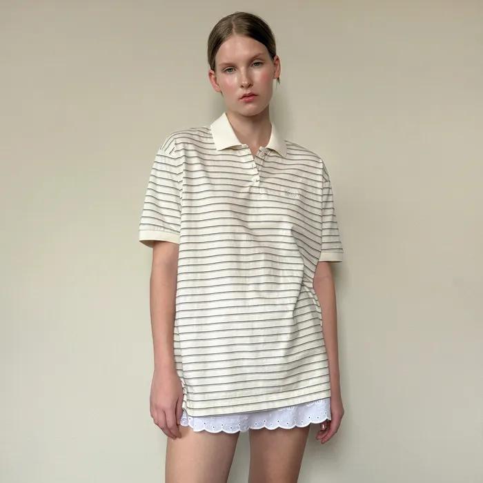 Stripe Half Sleeve PK Shirt (Ivory)