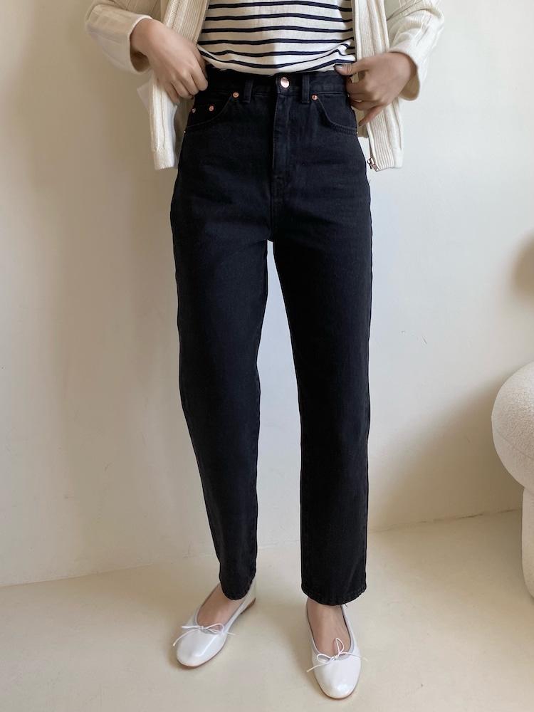 [히피 pt] 하이웨스트 일자핏 흑청 9부 데님팬츠