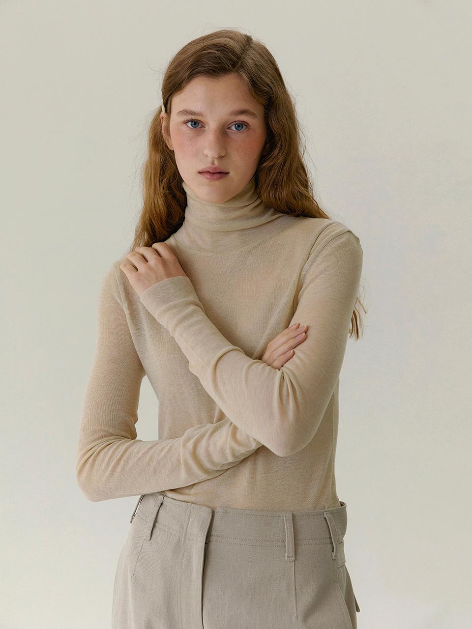 [24F/W 재입고] ERICA sheer wool turtle neck T-shirt_Olive Beige