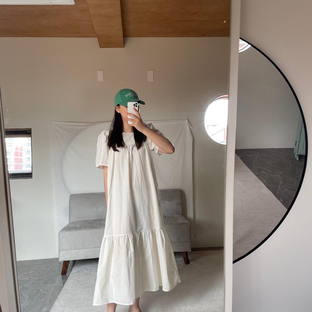 스퀘어넥 여름 무지  퍼프 롱 빅사이즈 반팔 원피스