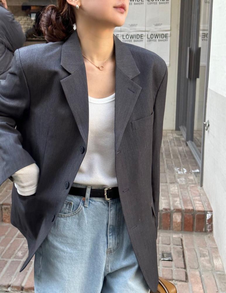블레이저 여성 회색 가을 간절기 기본 루즈핏 싱글 자켓