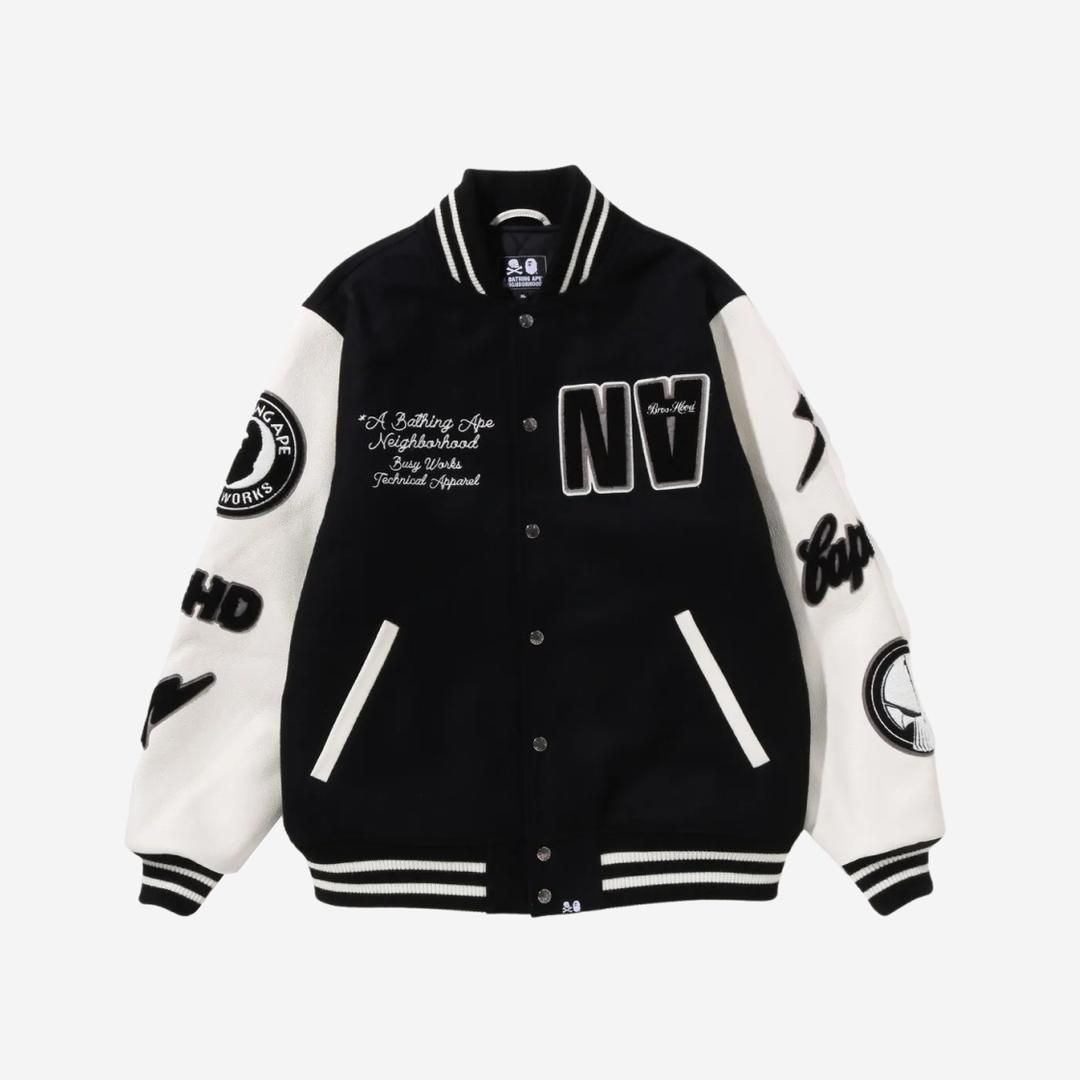 BAPE x Neighborhood Varsity Jacket Black - BAPE Exclusive