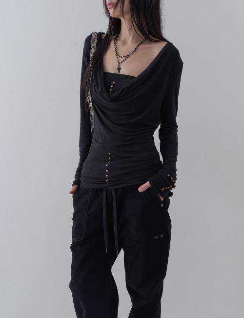 로웨어 stud cowl neck tube top set