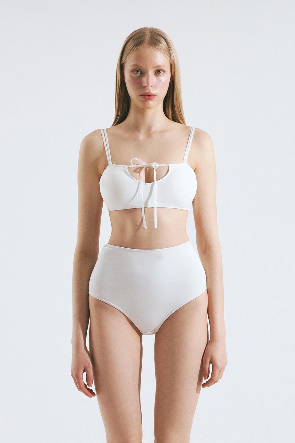 Ribbon V Bikini Bra (White)