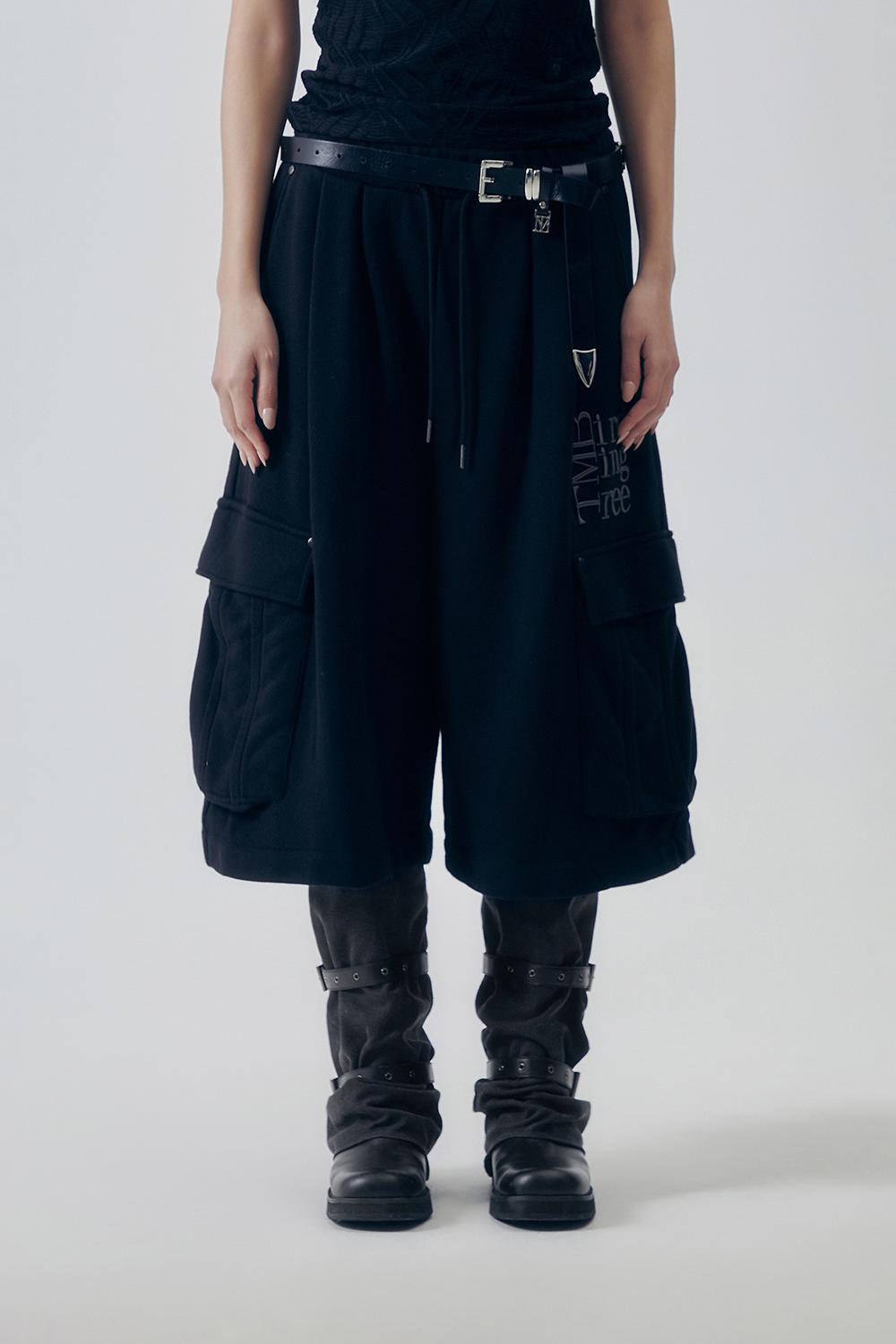 Sweat Cargo Shorts [ Black ]