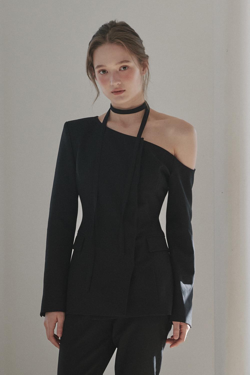Emma string off shoulder jacket  - Black