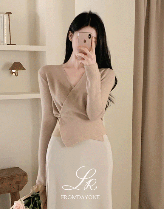 프롬데이원 봄BEST🌸Made)무드페탈 브이랩 니트(가디건/버튼/스트랩/언발란스/여리핏/데일리룩/데이트룩/출근룩/오피스룩/하객룩)