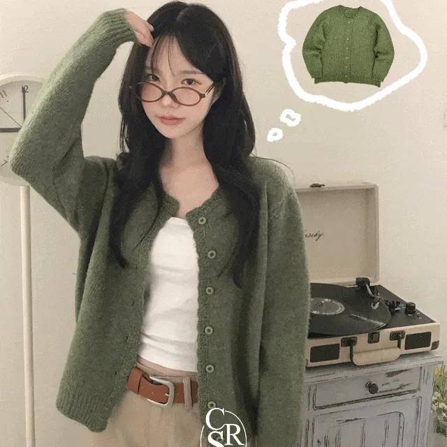 올리브 데일리 버튼 가디건
