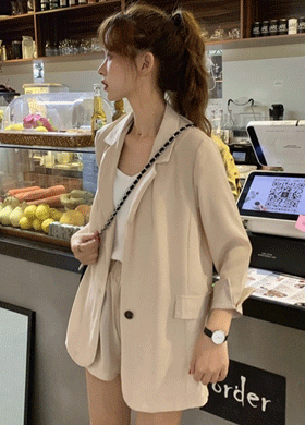 당일배송 %여름 핫세일 베이직 블레이저+캐쥬얼 정장 반바지+민소매 탑 SET