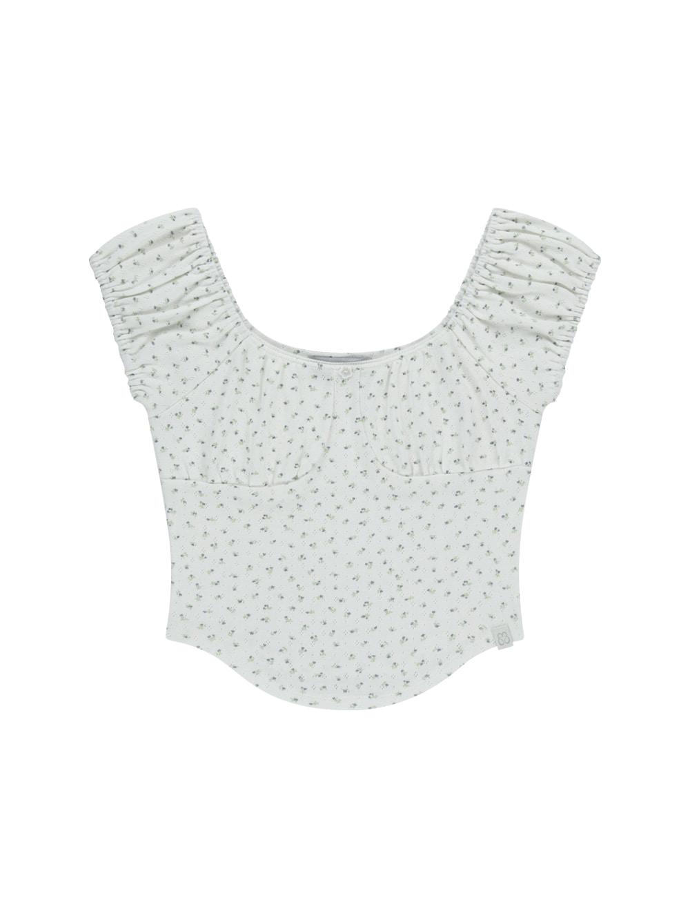 FLOWER SHIRRED T-SHIRT [WHITE]