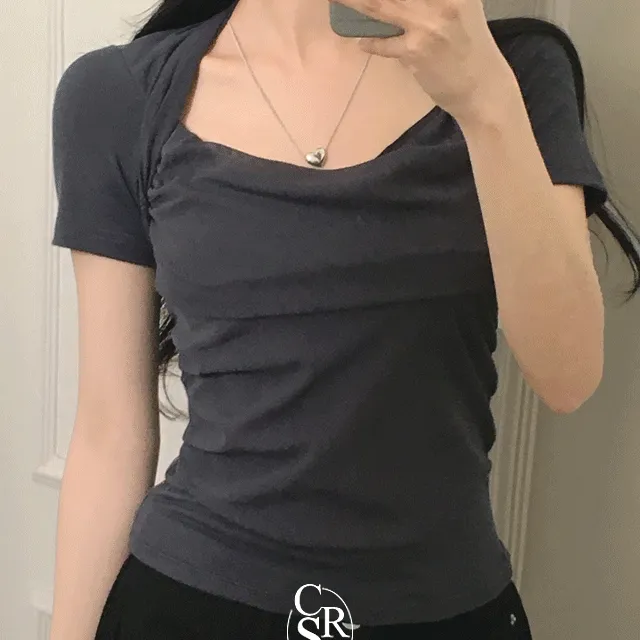 *묶음할인[승모근삭제!/글램핏💗] 레오 메쉬 레이어드 셔링 반팔티