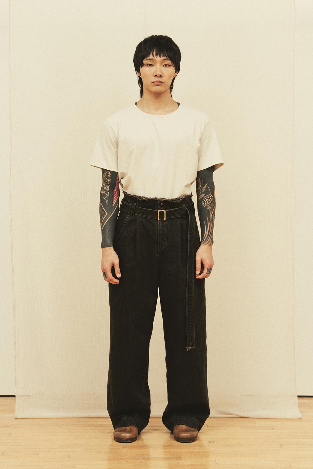 Pleats Belted Denim Pants - Vintage Black