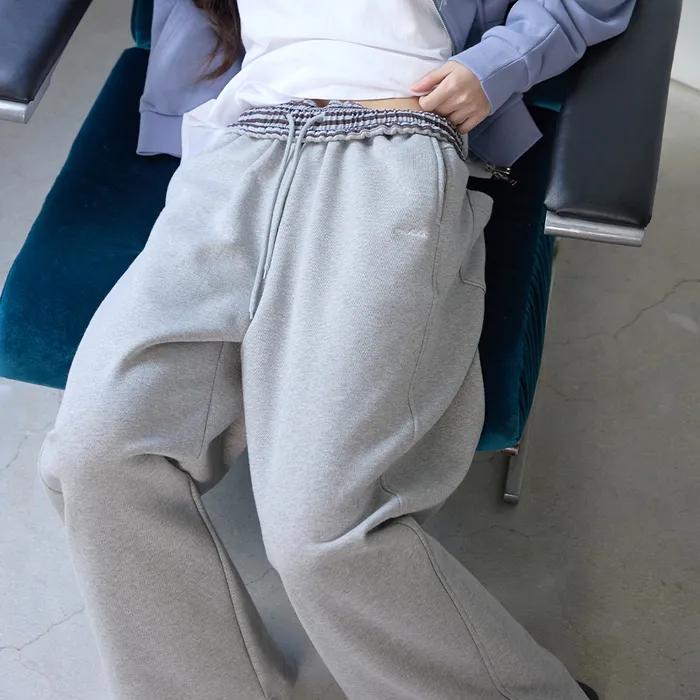 Folded Waist Sweat Pants Melange grey