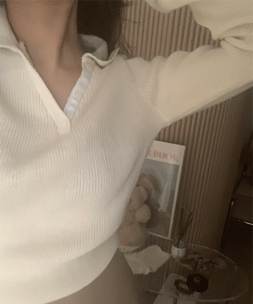 러빗 브이넥 카라 버튼 니트 (4color)(울10%)