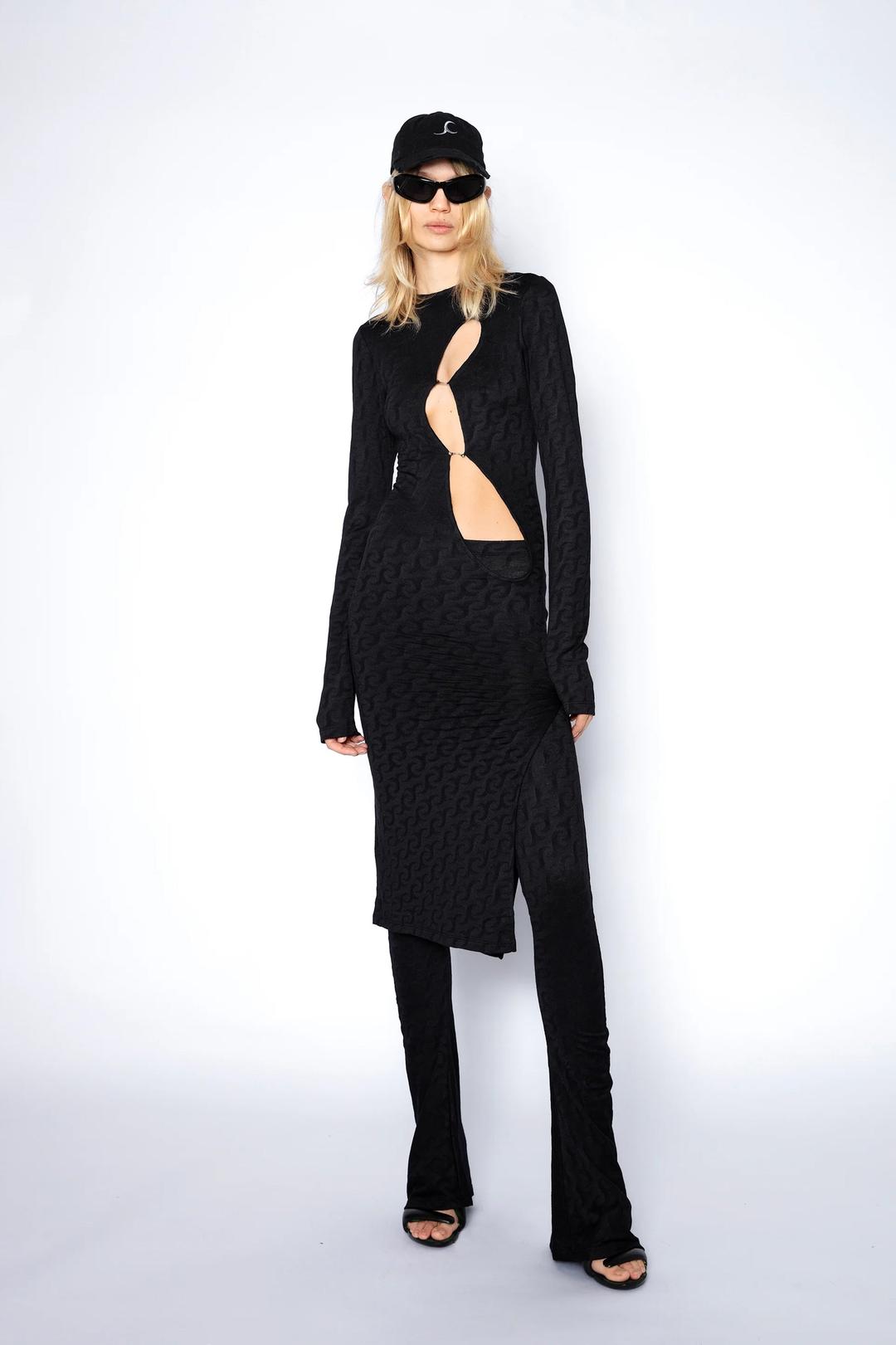 PIERCED JC PRINT DRESS BLACK - XS