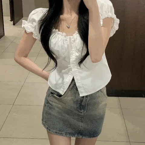 *주문폭주*[예쁨보장❤/MD소장] 프릴 퍼프 코튼 반팔 블라우스