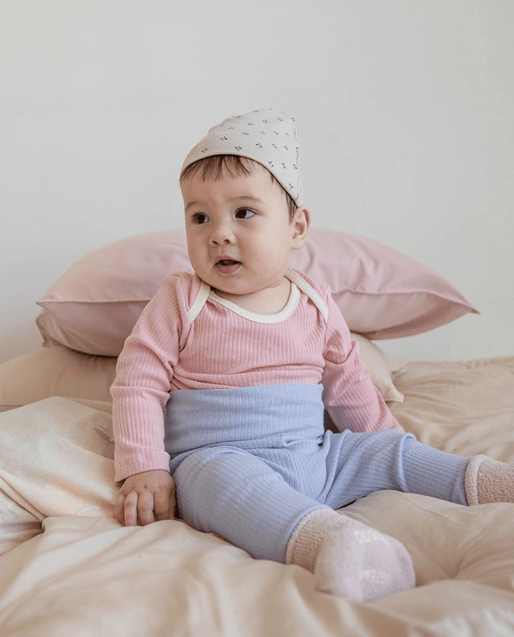 코튼 스판 골지 긴팔바디수트 세트_24BU_핑크