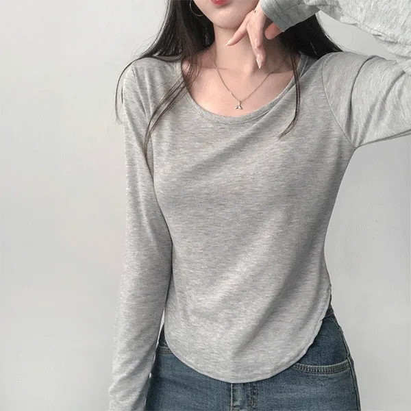 [1+1할인/긴팔버젼!] 여리청순완성! 유넥 밑단라운드 긴팔티셔츠
