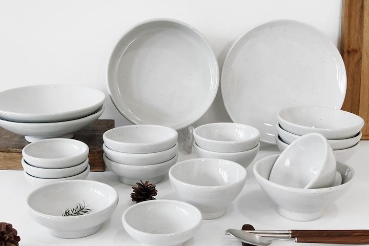 핸드메이드 분청 고백자 도자기 그릇세트 4인 20p