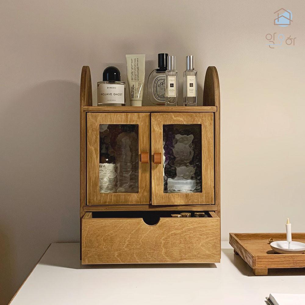 아치 레더 양문형 유리 수납장, 원목 주방 미니 수납장 유리장