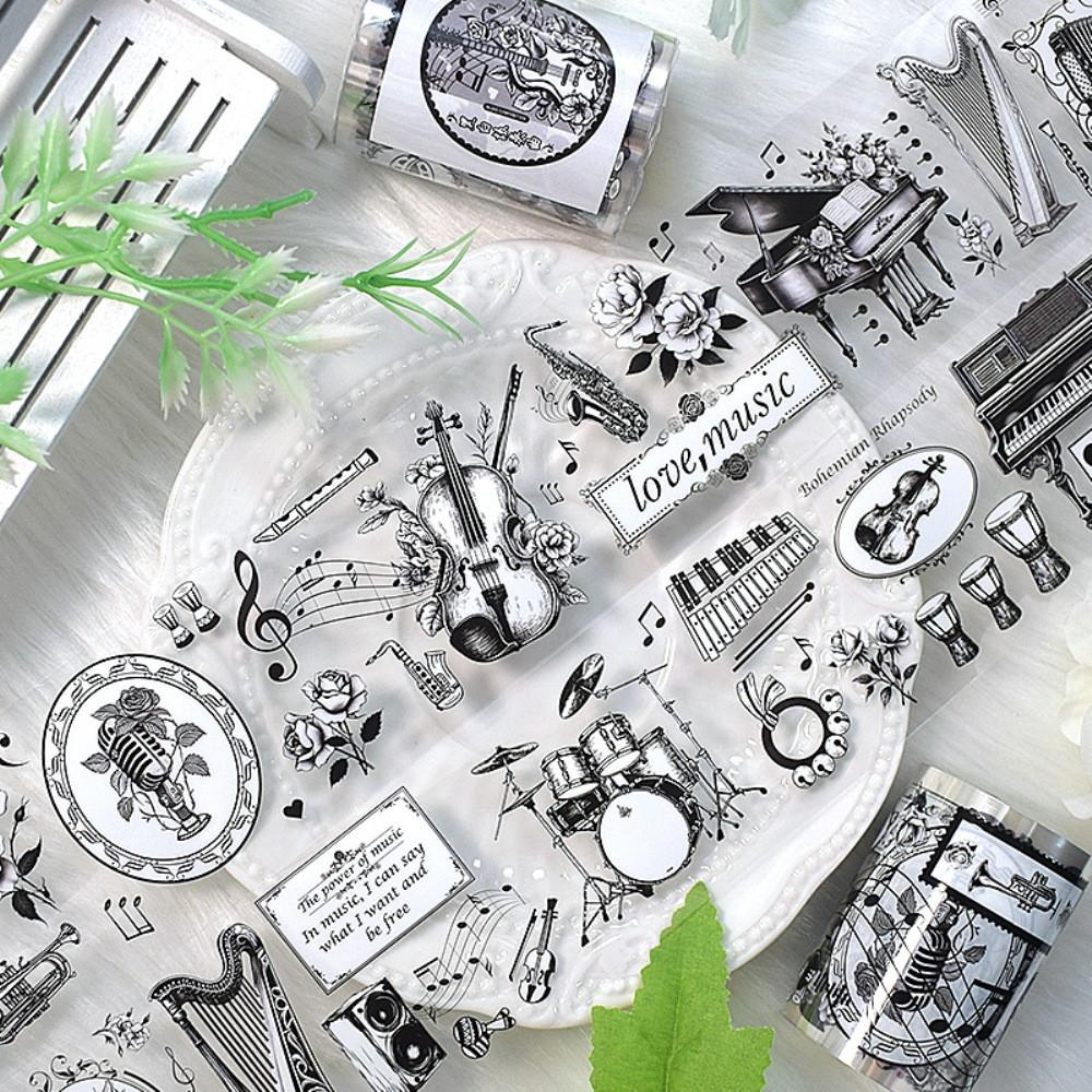 빈티지다꾸 흑백 악기 pet 마스킹 테이프