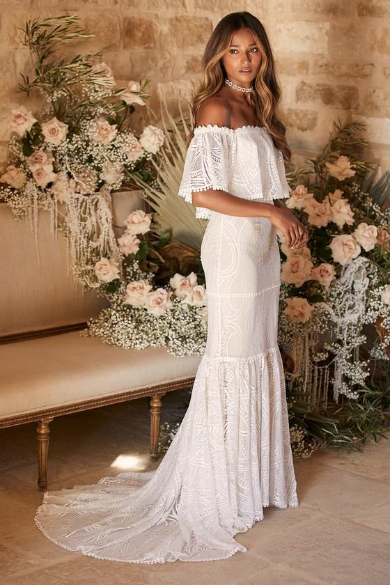 In My Life White Lace Off-the-Shoulder Mermaid Maxi Dress