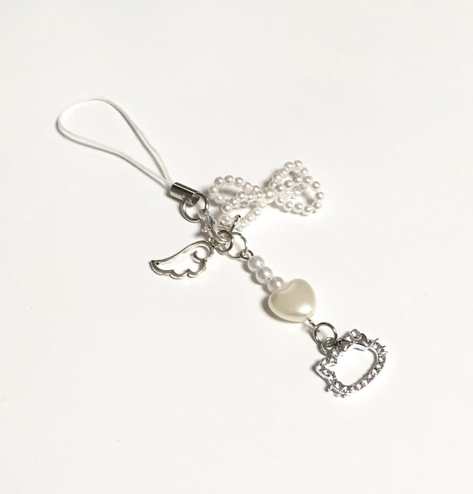 키라키링 리본 하트 키티 키링 ribbon heart kitty keyring