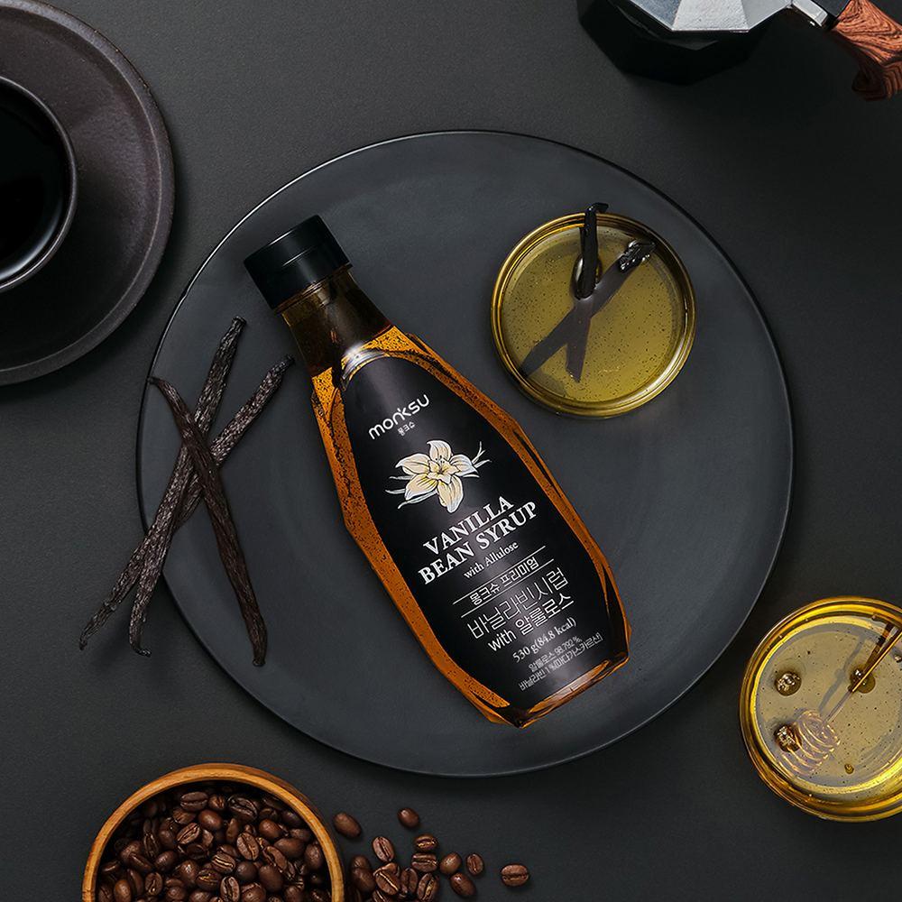 몽크슈 프리미엄 무설탕 수제 바닐라 시럽 슈가프리 저당 알룰로스 바닐라빈 키토 530g [원산지:국산]