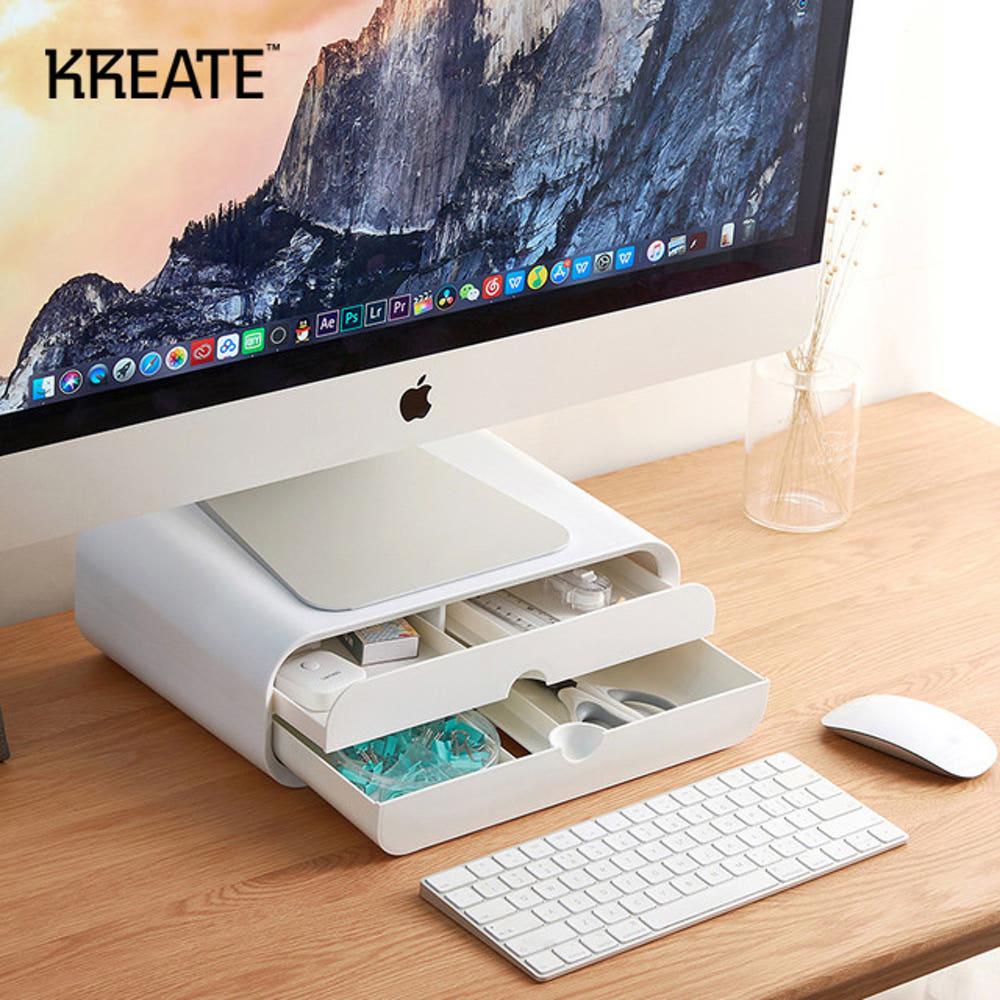 크리에이트 1단 모니터받침대 듀얼 서랍 선반 스탠드 받침 컴퓨터 M1