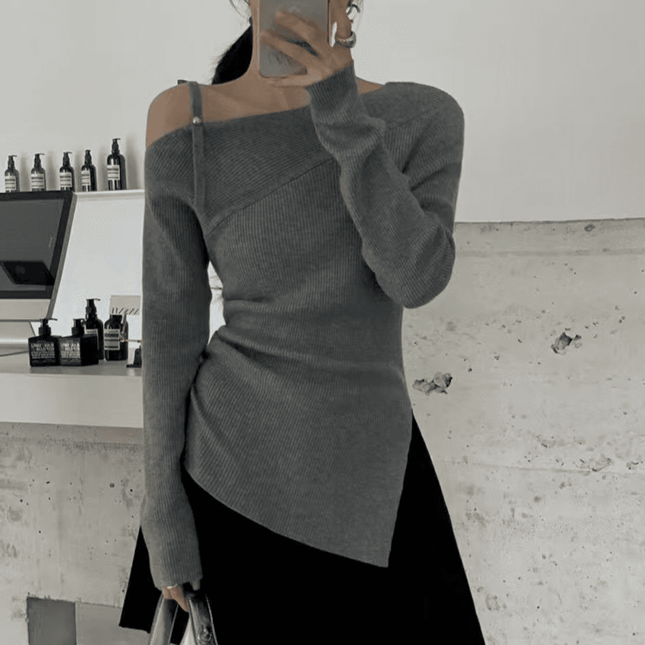 베이시 셀라 사선 트임 오프숄더 긴팔 (3color)