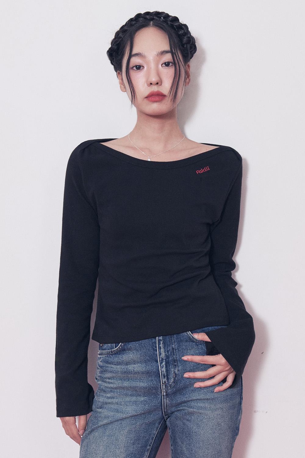 Two-Way Boat Neck Long Sleeve_Black