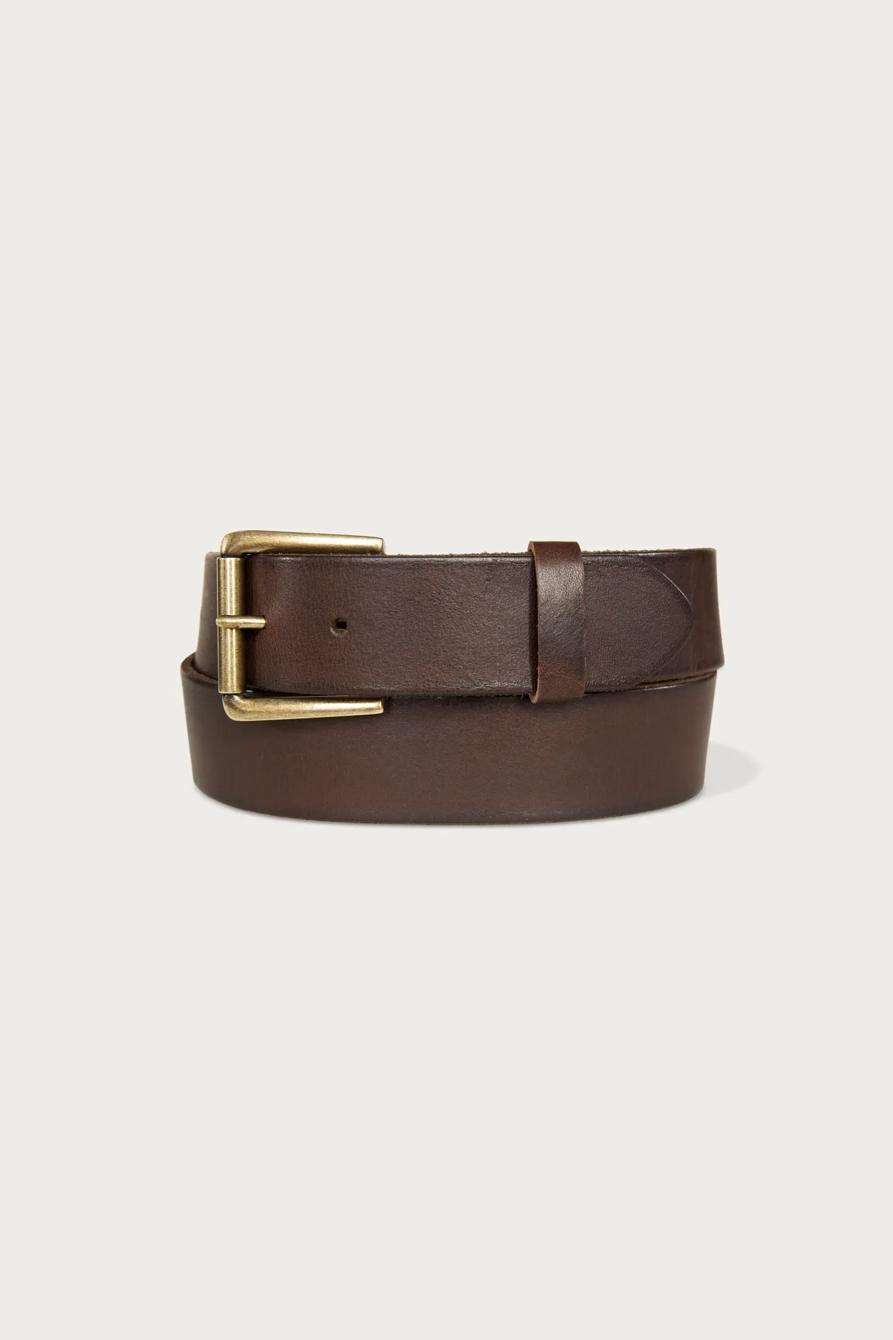 LEATHER JEAN BELT WITH ROLLER BUCKLE AND RIVETS